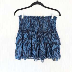 Ramy Brook Black Animal Print Silk Tiered A-line Mini Skirt, size M